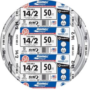 Southwire 28827422 50 '14/2 مع علامة Romex الأرضية SIMpull سلك نحاسي كهربائي داخلي من النوع NM-B، أبيض in Kuwait