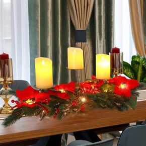 DIYASY Christmas Candle Holders for Table Centerpiece, Holiday Poinsettia Decorations Candle Holder Advent Candelabrum for Dining Tabletop Home Mantel Décor
