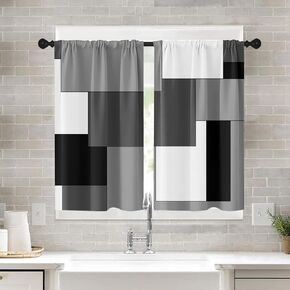 Emvency Farmhouse Kitchen Curtains Gray and Black Geometry Window Curtains Short Tier Curtains Over Sink, Red Abstract Modern Art Painting Decor Rod Pocket Window Drapes Set of 2 (26x36 Inch)