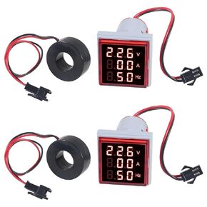 2PCS Digital Ammeter Voltmeter AC 60-500V 0-100A, 3 in 1 Multifunction Volt Amp Frequency Meter LED Display Voltage Detector Current Tester Gauge (Red)