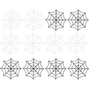 BESTOYARD 12Pcs Halloween 8-Inch Spider Web Fake Spiderweb Cobwebs Ornament Haunted House Prop Halloween Party Decoration for Door Wall Yard Porch White/Black