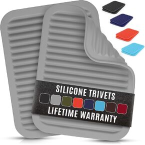 Zulay 2 Pack (9"x12") Silicone Trivets for Hot Pots and Pans - Multi-Purpose & Versatile Trivet Mat - Heat Resistant Silicone Trivet - Durable & Flexible Hot Pads for Kitchen Counter - Gray