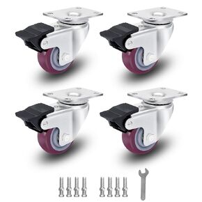 2 Inches Caster Wheels Set of 4 Polyurethane Castors with Free Screws and Spanner, Heavy Duty Swivel Plate Castors Pack 4 for Furniture and Workbench