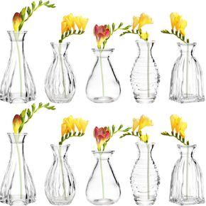 SOUJOY 10 Pack Small Glass Bud Vase, Mini Flower Vase for Centerpieces, Clear Vintage Floral Bud Vases for Home Decor, Weddings, Floral Arrangements, Events, Parties