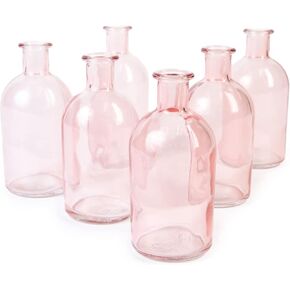Koyal Wholesale Glass Bud Vases, Small Apothecary Bottles, Bulk Decorative Jars, Vintage Centerpieces for Wedding Reception, Mini Flower Vases, Small Medicine Bottles for Home Decor, Amber, Set of 6