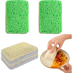 Natural Loofah Cellulose Sponges, YeahWhee 4Pack Kitchen Dish Sponges Scrubber Pad, All-Purpose Dual-Sided Non-Scratch Eco-Friendly Compostable Reusable Sponge for House Cleaning, Bath