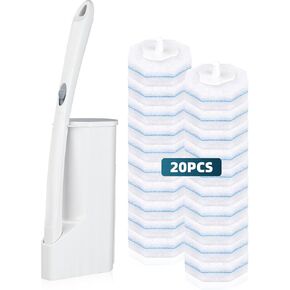 RLOW Disposable Toilet Brush Set with 20 Refills, Toilet Bowl Brush and Holder Disposable Toilet Cleaning System- Toilet Brush, Storage Caddy and 20 Refill Heads for Bathroom Cleaning