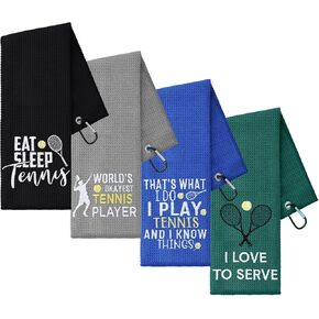4 Pieces Tennis Towel Funny Tennis Towel Embroidered Tennis Towel with 4 Clip Tennis Court Accessory Tennis Gifts for Men Women (Classic Style)