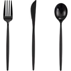 Supernal 180pcs Black Plastic Silverware Plastic Silverware Heavy Duty Black Party Plastic Cutlery Black Plastic Forks Include 60 Forks,60 Knvies,60 Spoons