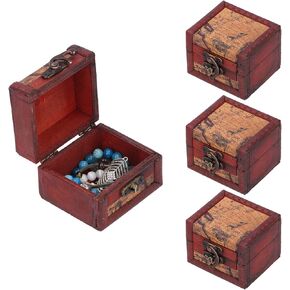 Hapivida Treasure Chest Boxes, 4Pcs Vintage Small Jewelry Boxes with Hinged Lid Wooden Decorative Boxes with Metal Lock Treasure Organizer Box