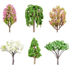 NUOBESTY 6 pcs Plastic Tree Micro Landscape Trees Decor Miniature Plant Bonsai Decoration Artificial Rainforest (Apple Tree Large Crape Myrtle Small Crape Myrtle pear Tree Pine Weeping Willow)