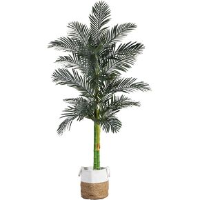 Nearly Natural 8ft. Golden Cane Artificial Palm Tree in Handmade Natural Cotton Planter