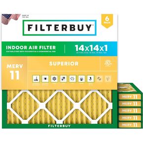 Filterbuy 14x14x1 Air Filter MERV 11 Allergen Defense (6-Pack), Pleated HVAC AC Furnace Air Filters Replacement (Actual Size: 13.75 x 13.75 x 0.75 Inches)