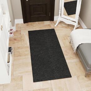Scrape Rib Collection Waterproof Non-Slip Rubberback Solid Design 2x5 Indoor/Outdoor Runner Rug, 2' x 5', Black