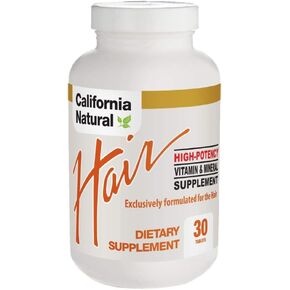 High Potency Hair Vitamin & Mineral Supplement with Biotin - California Natural - Promotes Healthy, Longer and Stronger Hair. - 30 Tablets (Pills)