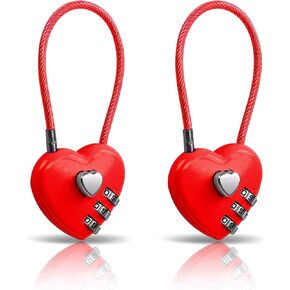 YAODHAOD 2 Pack Combination Lock, 3 Digit Heart Shaped Padlock for School Gym Locker, TSA Approved Cable Luggage Locks, Sports Locker lock, Luggage,Fence,Backpack,Valentine Gift (Black)