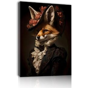 Frog Framed Canvas Paiting Wall Art Uniform Retro Picture Funny Animal Renaissance Portrait, Vintage Antique Animal Poster Home Decor for Living Room Bedroom Wall Decor Artwork 12x16 inches
