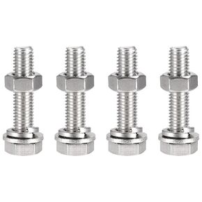 uxcell M10 x 35mm Hex Head Screws Bolts, Nuts, Flat & Lock Washers Kits, 304 Stainless Steel Fully Thread Hexagon Bolts 4 Sets