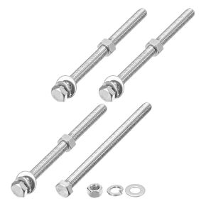 Hex Head Screws Bolts, Nuts, Flat & Lock Washers Kits (3/8-16x5-1/2") 4 Set, Stainless Steel Fully Threaded Machine Screws Bolt Set - for Home Appliance Equipment