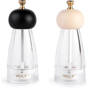 Wood Salt and Pepper Grinders Refillable Set of 2 - Refillable Acrylic Salt Shaker or Pepper Shaker Two 5 oz Salt - Pepper Mill or Salt Mill - Spice Grinder - Easy Clean Ceramic Grinders