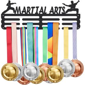 SUPERDANT Jiu-Jitsu Medal Hanger Display Sports Medal Holder Iron Brazilian Jiu-Jitsu Competition Medals Display Rack for 60+ Medals Wall Mount Ribbon Decorative Hooks for Athletes Players Gift