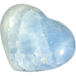 mookaitedecor Natural Blue Celestite Crystal Heart Shaped Stone, Polished Celestine Puff Hearts Crystals Ornament for Healing Home Decor Collectible, 2.4-2.75 Inch