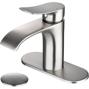 Waterfall Style Bathroom Faucet, Black, 3/8-Inch Compression Threads, Single Hole, Ceramic Disc Valve, Drip-proof, Waterfall Design, Easy Installation