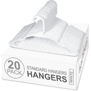 Plastic Notched Hangers Space Saving Tubular Clothes Hangers Standard Size Ideal for Everyday Use on Shirts, Coats, Pants, Dress, Skirts, Etc. (20, White)