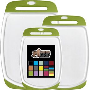 The Original Gorilla Grip Oversized 100% BPA Free Reversible Durable Kitchen Cutting Board Set of 3, Juice Grooves, Dishwasher Safe, Easy Grip Handle Border, Food Chopping Boards, Cooking, Almond Gray