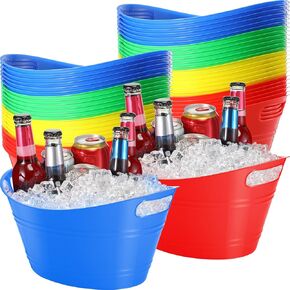 Norme 24 Pcs Oval Storage Tub with Handles, 4.5L Plastic Ice Bucket Wine Beer Champagne Bottle Drink Cooler Tub for Parties Beverage, Storage Basket (Clear)