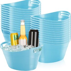 Norme 24 Pcs Oval Storage Tub with Handles, 4.5L Plastic Ice Bucket Wine Beer Champagne Bottle Drink Cooler Tub for Parties Beverage, Storage Basket (Clear)