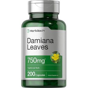 Horbäach Damiana Leaf 750mg | 200 Capsules | Turnera Diffusa | Non-GMO, Gluten Free Supplement