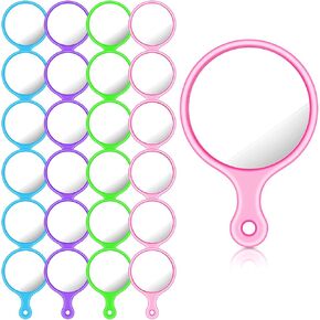 Yalikop 24 Pcs Mini Handheld Mirror Small Held Mirror 2.4 Inches Cosmetic Round Mirror with Handle Portable Small Handheld Mirror Travel Makeup Handheld Mirrors for Women Girls