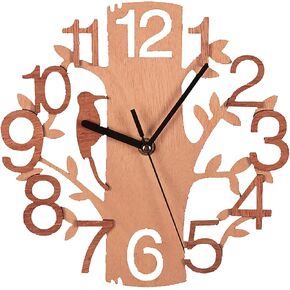 Rustic Farmhouse Wall Clock 9inch Wooden Bird Design Silent Non Ticking Wall Clocks Battery Operated Decorative Wall Clock for Home Kitchen Living Room Office Bedroom(#1)