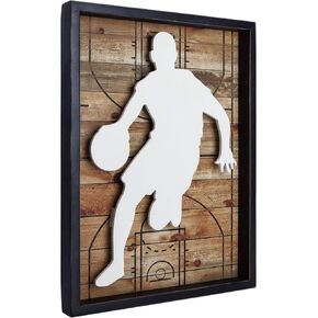 NIKKY HOME Basketball Decor Framed Wall Art Wooden Basketball Player Poster Hanging Vintage Rustic Retro Funny Sport Room Decor Accessories Unique Birthday Gifts for Teen Boys Fan Men Kids, 12" x 16"