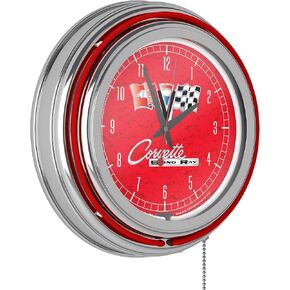 Corvette C2 Red Chrome Double Ring Neon Clock