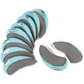 Keenso Golf Irons Cover, 7 Colors 10pcs/Set Fashionable Useful Golf Irons Headcover Ball Head Protective Cover(Gray + Light Blue)