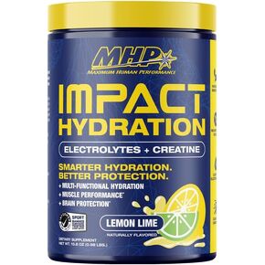 MHP Impact Hydration Electrolyte Creatine Sports Drink Mix, No Artificial Sweeteners or Colors, Performance, Recovery, Concussion Protection, Lemon Lime, 30 servings