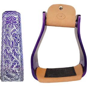 CHALLENGER Horse Western 5" Wide Purple Engraved Aluminum Slanted Angled Show Stirrups 51194PR