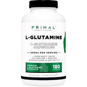 Primal L-Glutamine Capsules (180 Capsules / 800mg Per Serving) | Glutamine Amino Acid Supplement