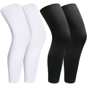 2Pairs Leg Sleeves,Full Leg Compression Sleeve,Compression Long Knee Sleeve,Sports Compression UV Long Leg Sleeves with Anti-slip Silicone Strips for Men Women Running Basketball Football(White&Black)