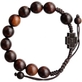 Jujube Wood 13mm Adjustable Rosary Bracelet, Large, Brown