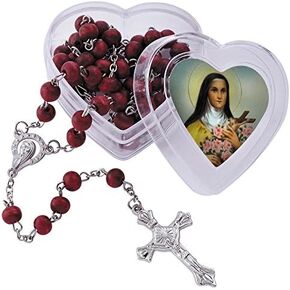 St. Therese Rose Scented Rosary with Heart Case, 18 1/2 Inch