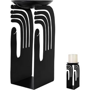 Black Candle Holder Fits 4 Inch Candles Black Metal Iron Pillar Large candlestick Holders for Table Centerpiece Fireplace Mantel, Home, Party, Wedding, Dining Room Décor