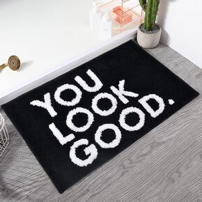 ChezMax You Look Good Bath Mat, Funny Novelty Black Bathroom Rug, Cute Positive Absorbent Shower Rug, Non-Slip Microfiber Shower Mat for Bathroom Bathtub Decor, Machine Washable, 20"X32"