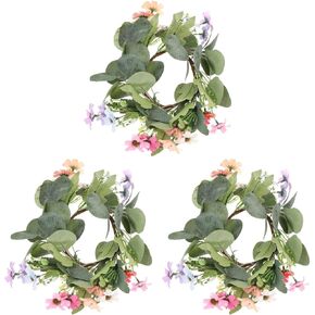 ABOOFAN 3pcs Artificial Candle Garland Leaves Decorations Winter Hanging Ornament Mini Candle Floral Candle Ring Candle Rings Wreaths Fake Eucalyptus Door Garland Branch Daisy Pe
