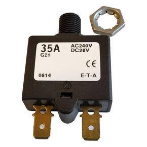 1658-G21-01-P10-35A, Circuit Breaker; Therm; Push; Cur-Rtg 35A; Flange; 1 Pole; Vol-Rtg 240/28VAC/VDC