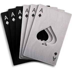 6 Pcs Bottle Opener, Stainless Steel Flat Casino Bottle Opener, Poker Bottle Opener, Spade Beer Opener, Silver & Black