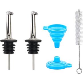 Pour Spout for Olive Oil Dispenser Bottle and Liquor Bottles Pourer Set with Funnel and Cleaning Brush
