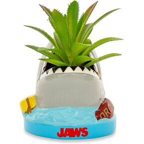JAWS Shark 4-Inch Ceramic Mini Planter With Artificial Succulent | Cute Flower Pot, Faux Indoor Plants